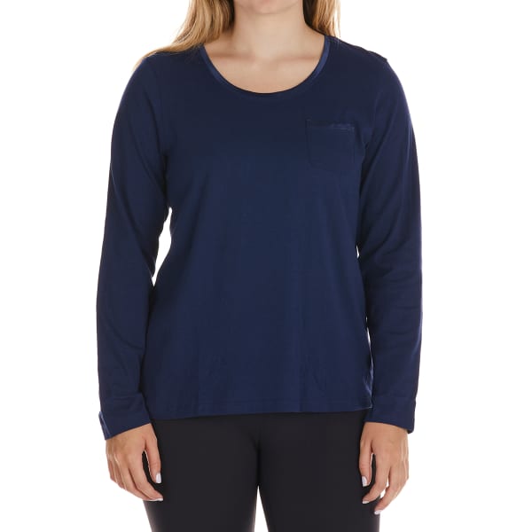 RENE ROFE Women's Long-Sleeve Pocket Tee w/ Satin Neckline