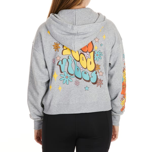 NO COMMENT Juniors' Only Good Vibes Full-Zip Cropped Hoodie