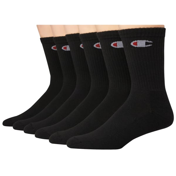 CHAMPION Men's Crew Socks Extended Sizes, 6 Pack