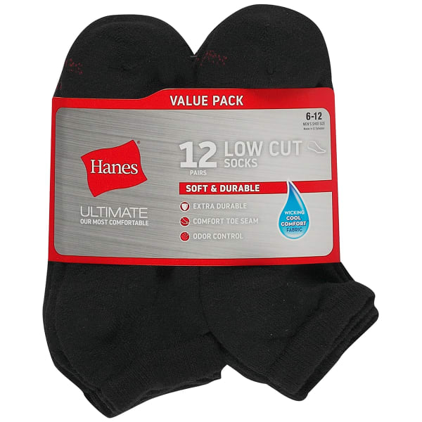 HANES Men's Ultimate Low Cut Socks, 12-Pack