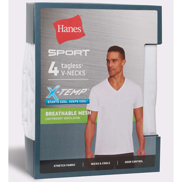 HANES Ultimate Men's X-Temp Mesh V-Neck Undershirts, 4-Pack Extended Size