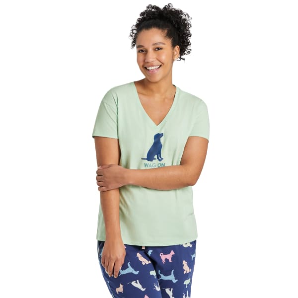 LIFE IS GOOD Women's Wag On Lab Snuggle Up Relaxed Short-Sleeve Sleep Vee