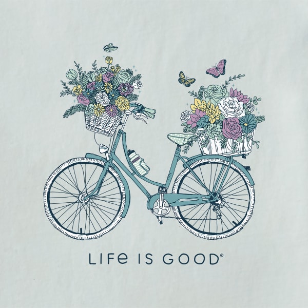 LIFE IS GOOD Women's Bike Flower Baskets Short-Sleeve Vee