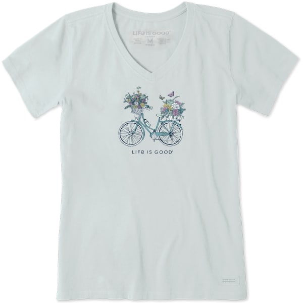 LIFE IS GOOD Women's Bike Flower Baskets Short-Sleeve Vee