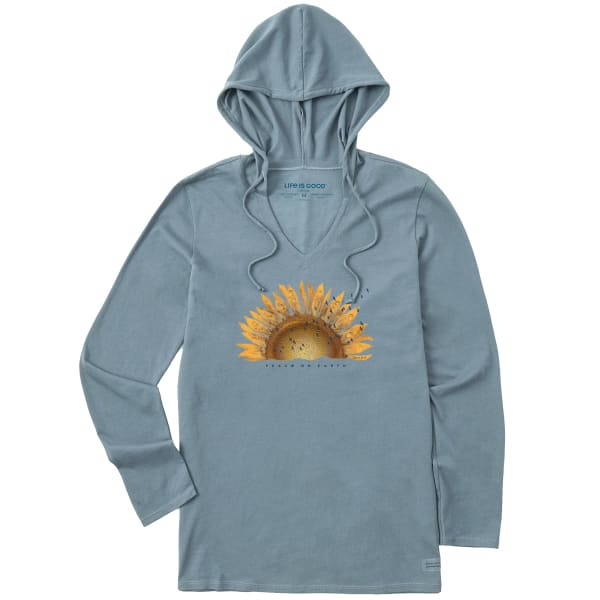 LIFE IS GOOD Women's Sunflower Peace on Earth Long-Sleeve Crusher-LITE Hooded Tee