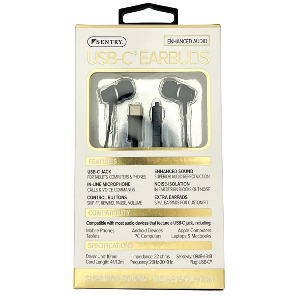 SENTRY USB-C Noise Isolation Earbuds w/ Mic