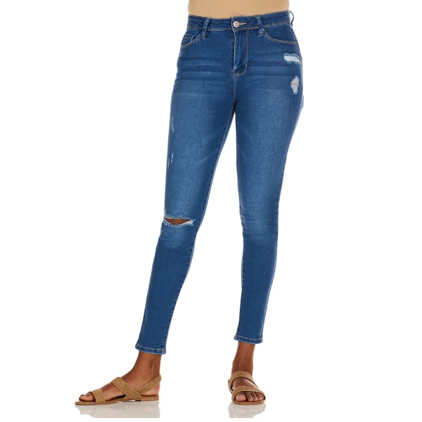 YMI Juniors' WannaBettaButt Single-Button Deconstructed Skinny Jeans