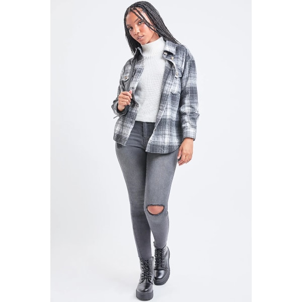 YMI Juniors' Oversized Plaid Flannel Shacket