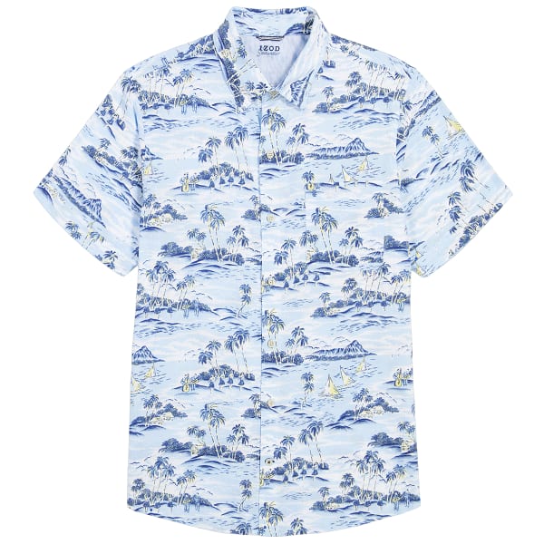 IZOD Men's Saltwater Chambray Classic Fit Short-Sleeve Button-Down