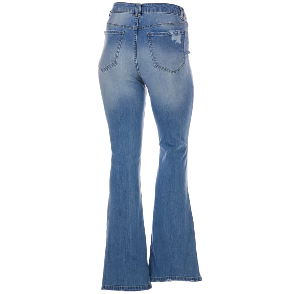 BLUE SPICE Juniors' High Waist Deconstructed Flair Jeans