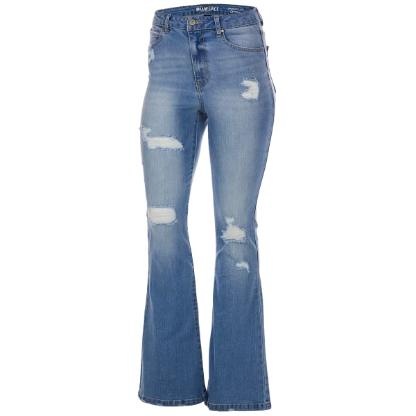 BLUE SPICE Juniors' High Waist Deconstructed Flair Jeans