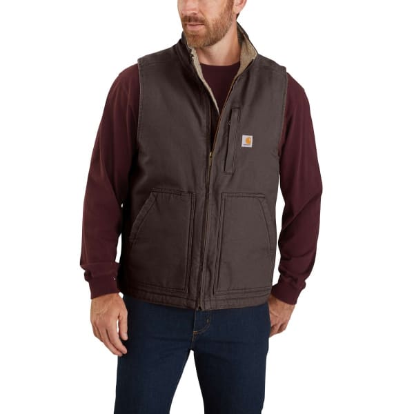 CARHARTT Men's 104277 Loose Fit Washed Duck Sherpa-Lined Mock-Neck Vest, Extended Sizes