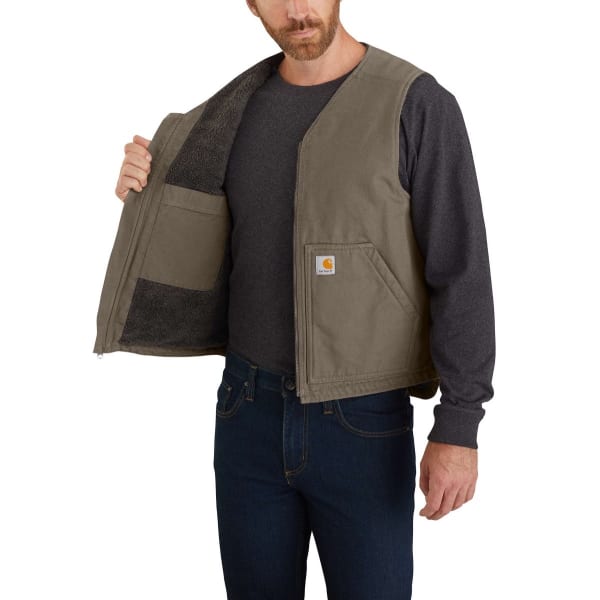 CARHARTT Men's 104394 Relaxed Fit Washed Duck Sherpa-Lined Vest, Extended Sizes