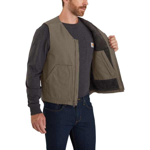 CARHARTT Men's 104394 Relaxed Fit Washed Duck Sherpa-Lined Vest, Extended Sizes