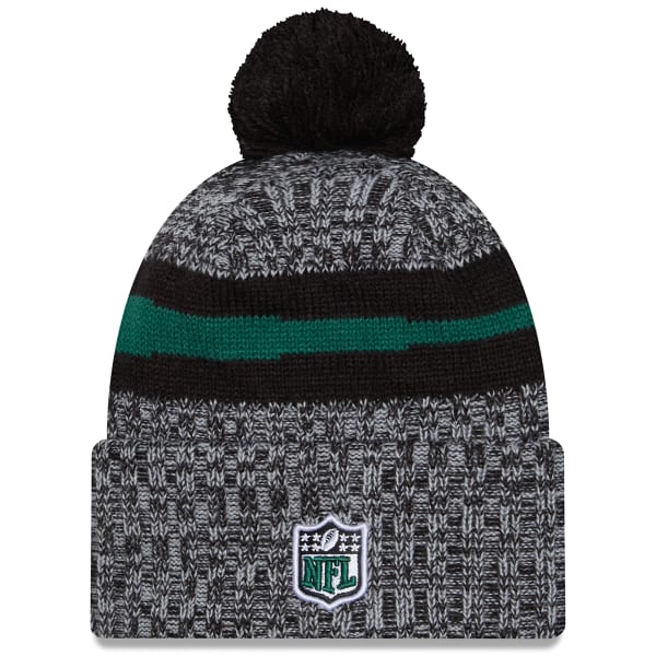 New Era Men's New York Jets Patch Grey Pom Knit Beanie