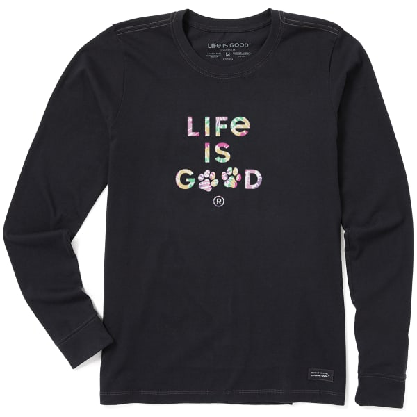 LIFE IS GOOD Women's Tie Dye Paw Print Long-Sleeve Crusher Tee