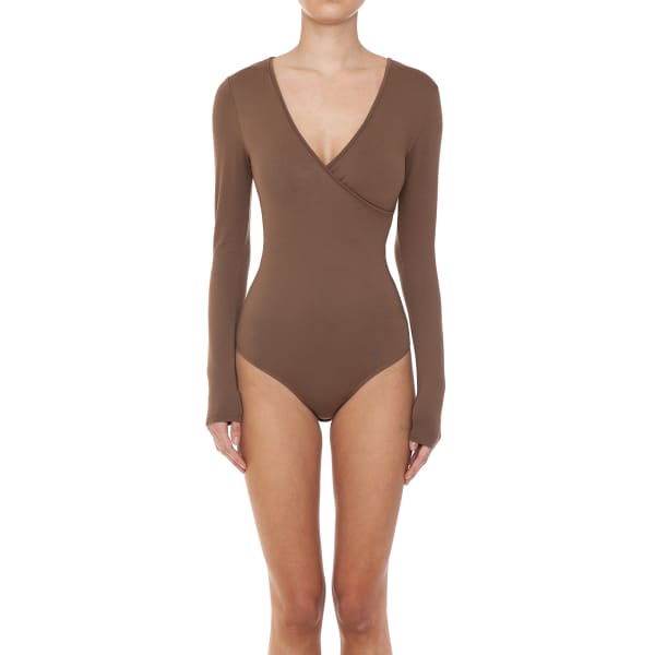 AMBIANCE Juniors' Surplice Long-Sleeve Bodysuit