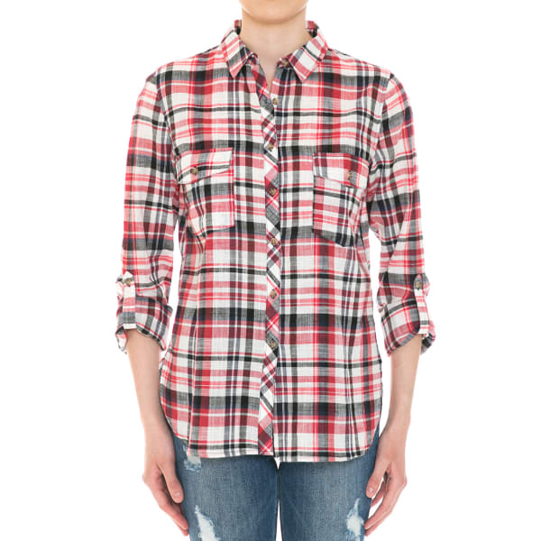 AMBIANCE Juniors' Plaid Button Down Shirt