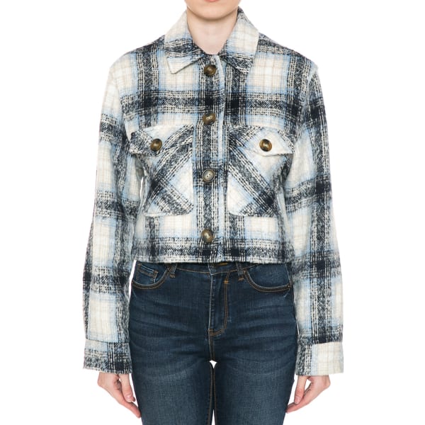 AMBIANCE Juniors' Cropped Plaid Shacket