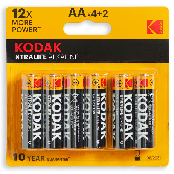 KODAK Xtralife Alkaline AA Batteries, 4 + 2