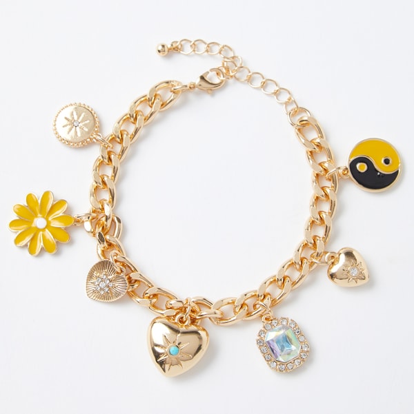 CHARMING CHARLIE Gold Heart Charm Bracelet