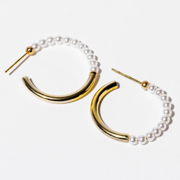 CHARMING CHARLIE Pearl Open Hoop Earrings