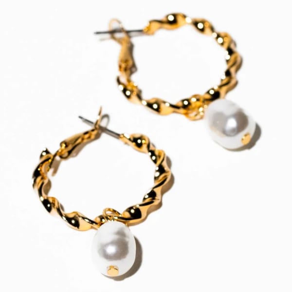 CHARMING CHARLIE Pearl Drop On Twisted Hoop Earrings