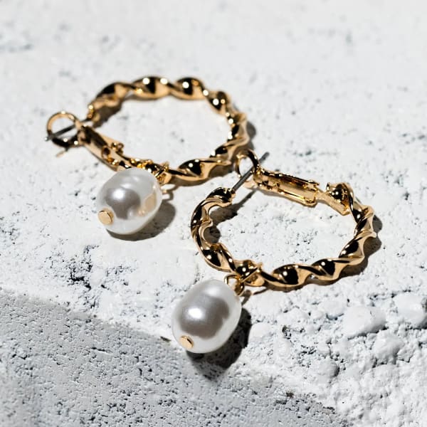 CHARMING CHARLIE Pearl Drop On Twisted Hoop Earrings