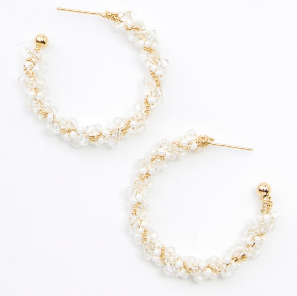 CHARMING CHARLIE Pearl Twisted Open Hoop Earrings