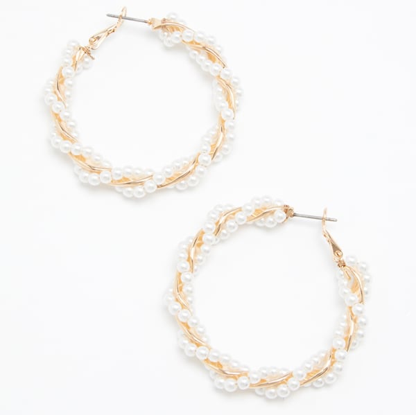 CHARMING CHARLIE Mini Pearl Twisted Hoop Earrings