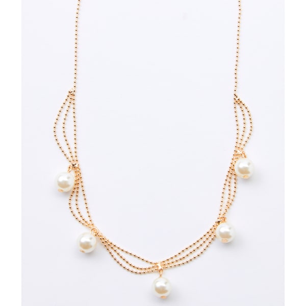 CHARMING CHARLIE Gold Necklace With Pearl Dangles