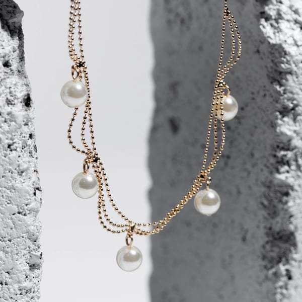 CHARMING CHARLIE Gold Necklace With Pearl Dangles