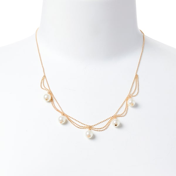 CHARMING CHARLIE Gold Necklace With Pearl Dangles