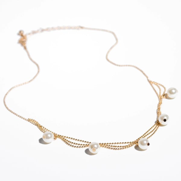 CHARMING CHARLIE Gold Necklace With Pearl Dangles