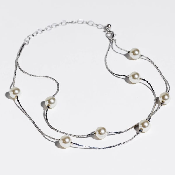 CHARMING CHARLIE Silver Pearl Station Necklace, 2 Pieces