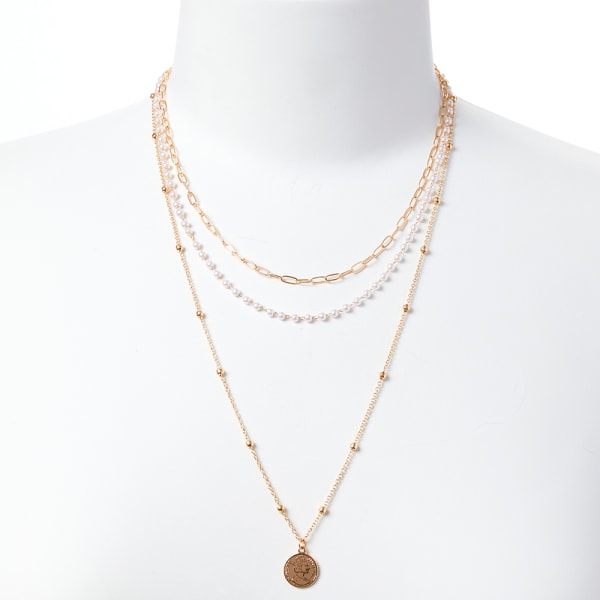 CHARMING CHARLIE Pearl and Coin Layered Necklaces, 3 Pieces