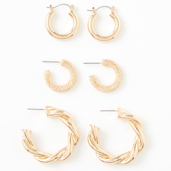 CHARMING CHARLIE Trio Gold Hoop Earrings, 3 Pairs