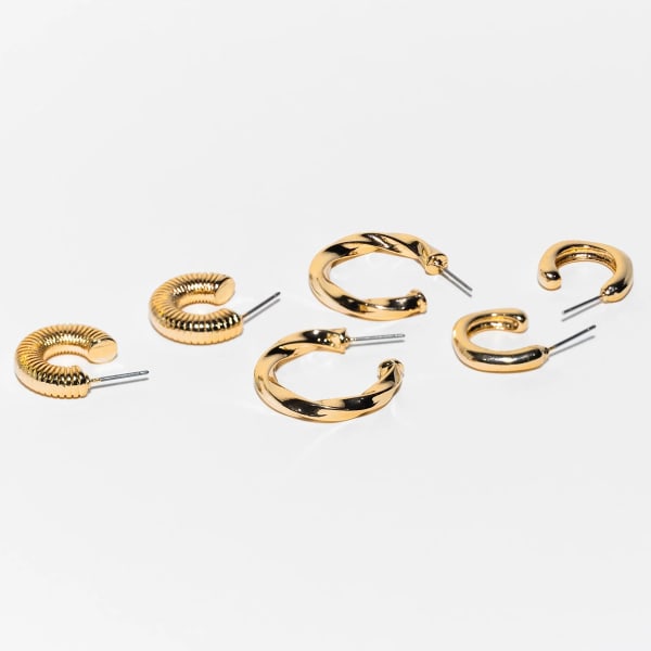 CHARMING CHARLIE Trio Gold Hoop Earrings, 3 Pairs