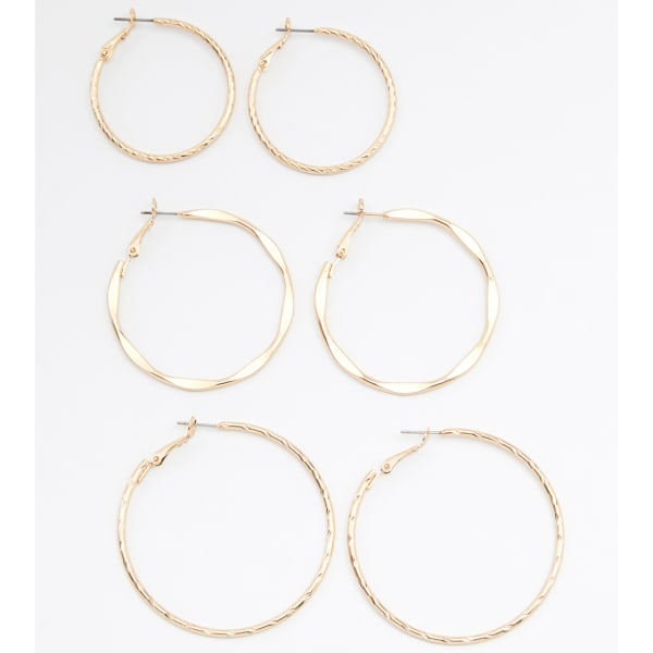 CHARMING CHARLIE Gold Hoop Earrings, 3 Pairs