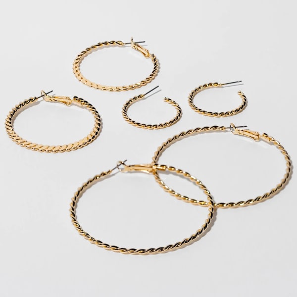 CHARMING CHARLIE Gold Hoop Earrings, 3 Pairs