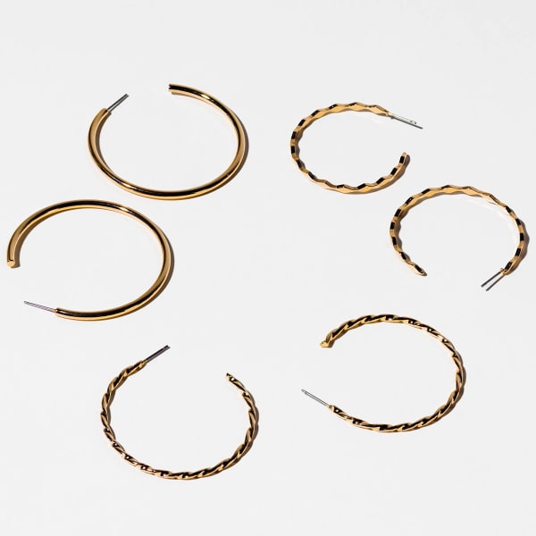 CHARMING CHARLIE Gold Hoop Earrings, 3 Pairs