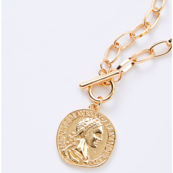 CHARMING CHARLIE Gold Toggle Coin Necklace