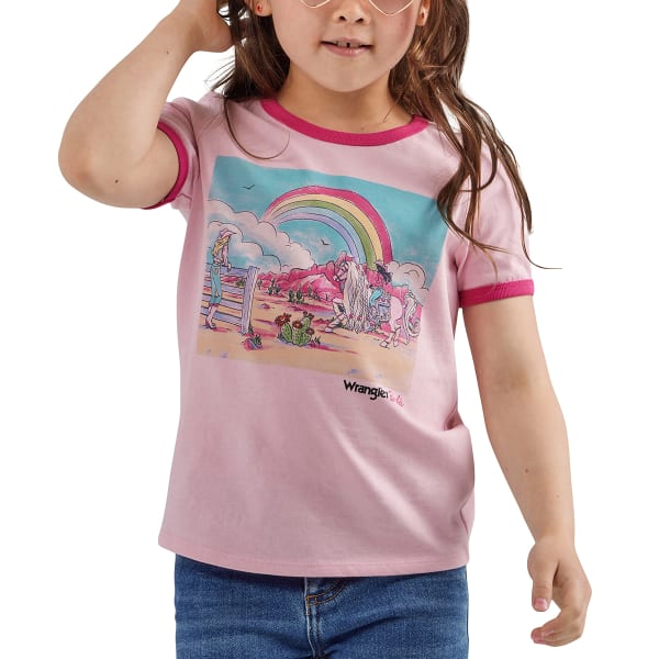 WRANGLER Girls' Barbie Rainbow Short-Sleeve Ringer Tee