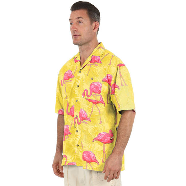 UZZI Men's Flamingo Short-Sleeve Hawaiian Shirt