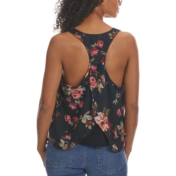 AMBIANCE Juniors' Floral Tulip Back Chiffon Tank