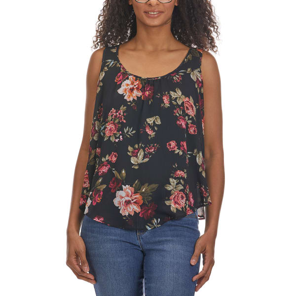 AMBIANCE Juniors' Floral Tulip Back Chiffon Tank