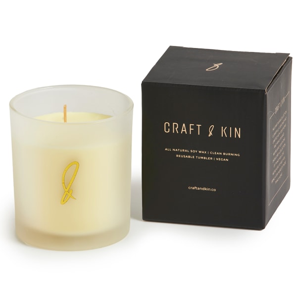 CRAFT & KIN White Frosted Candles Smoked Birch Scent