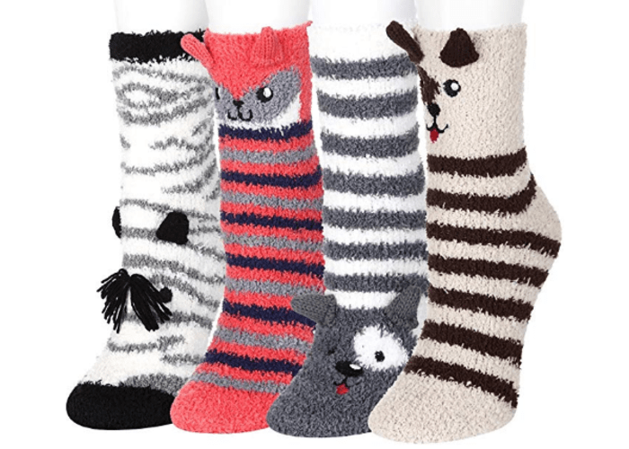 4 Pairs Fuzzy Animal Socks 