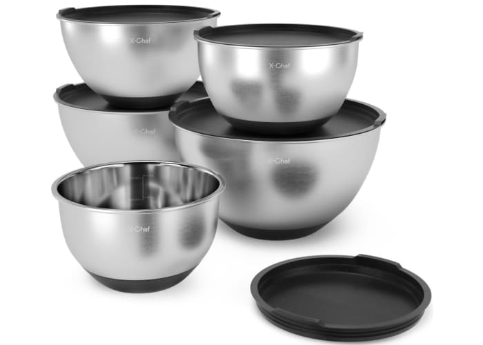 5-pc X-Chef Stainless Steel Mixing Bowls w/ Lids