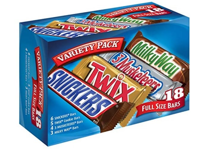 18-ct Full Size Candy Bars - Snickers, Twix, 3 Musketeers, Milky Way